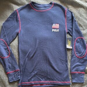 POLO Navy Long Sleeve Sweater Shirt with Red Embroidery